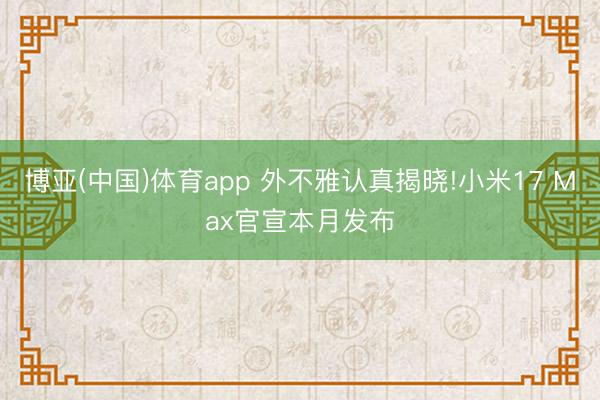博亚(中国)体育app 外不雅认真揭晓!小米17 Max官宣本月发布