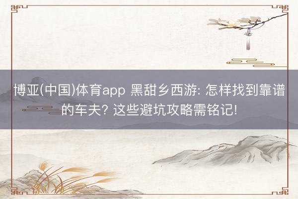 博亚(中国)体育app 黑甜乡西游: 怎样找到靠谱的车夫? 这些避坑攻略需铭记!